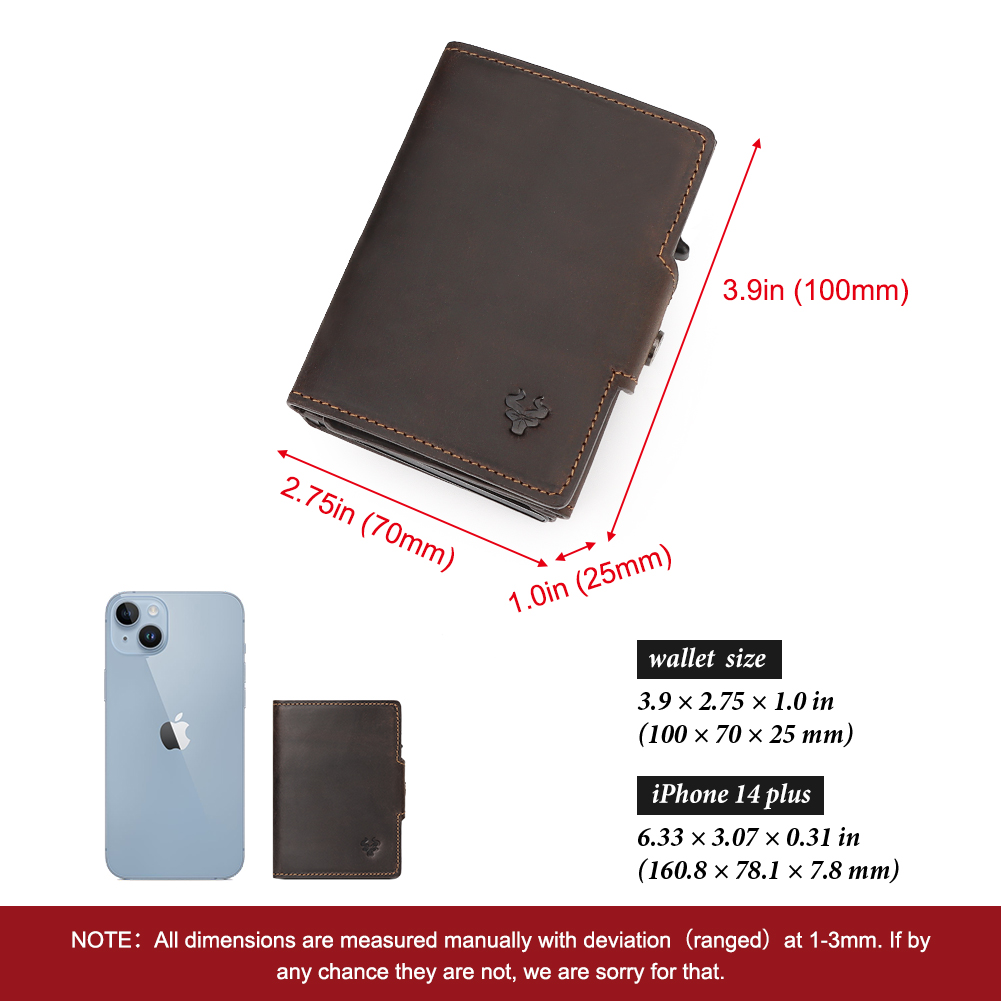 Genuine Leather Men's Short Wallet Small Mini Money Clip RFID BLocking Credit Automatic Card Holder with Free Engraving Service