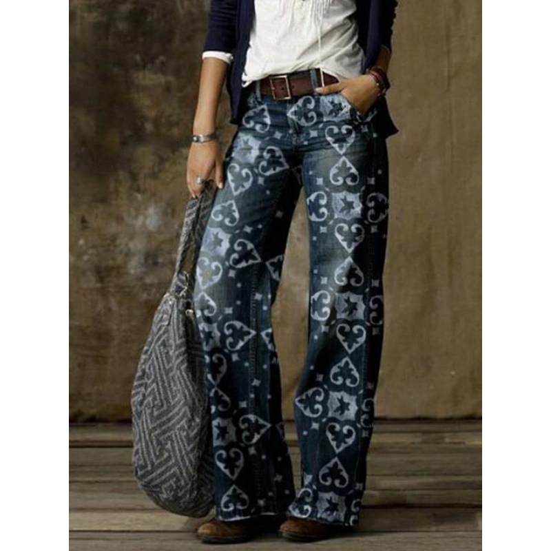 Oversized women's casual thin jeans, wide leg pants, long pants