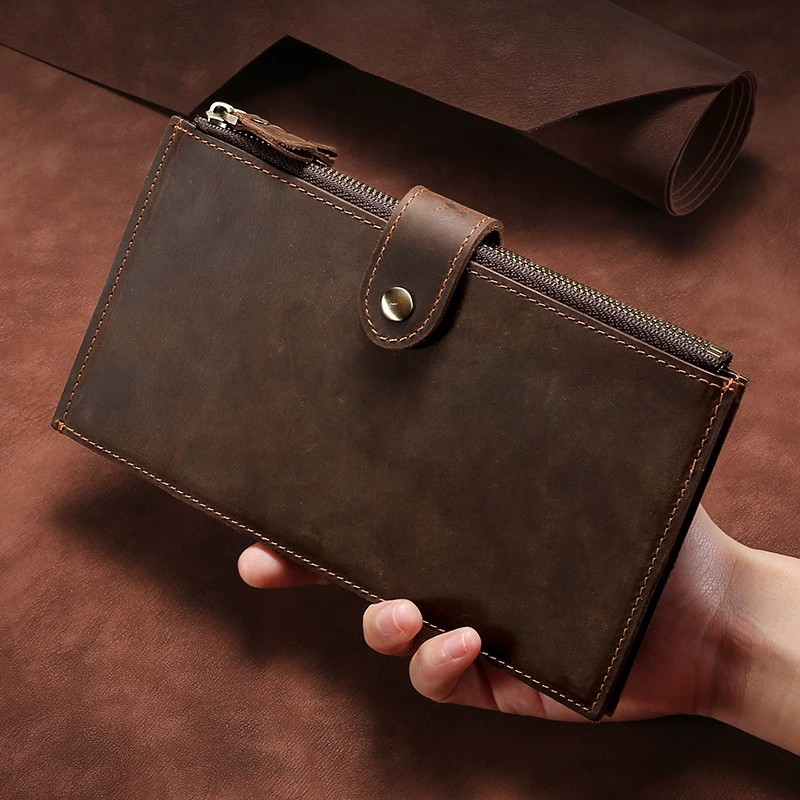 Men's Luxury Wallets Wallet Clips Leather Money Clip Cardholder Long Multi Card Slot Zip Holders Dolars Man Genuine Cash Mens I
