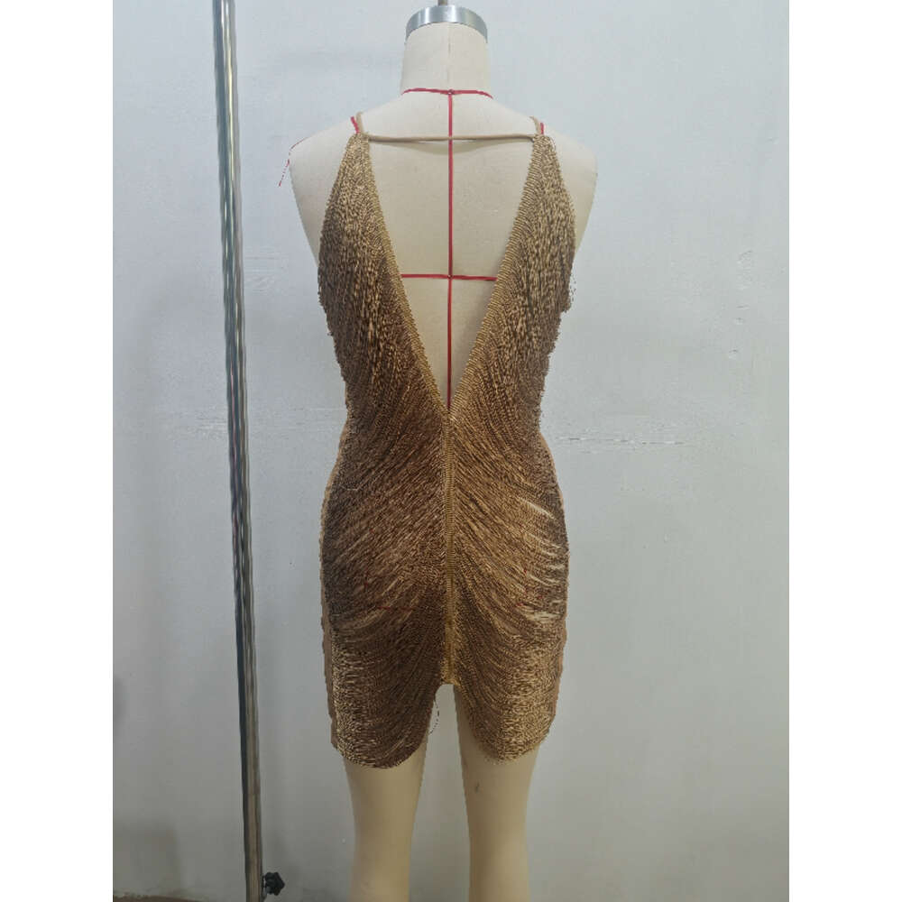 women dress evening dresses European and American fashion tassel hanging neck backless sexy evening dresses