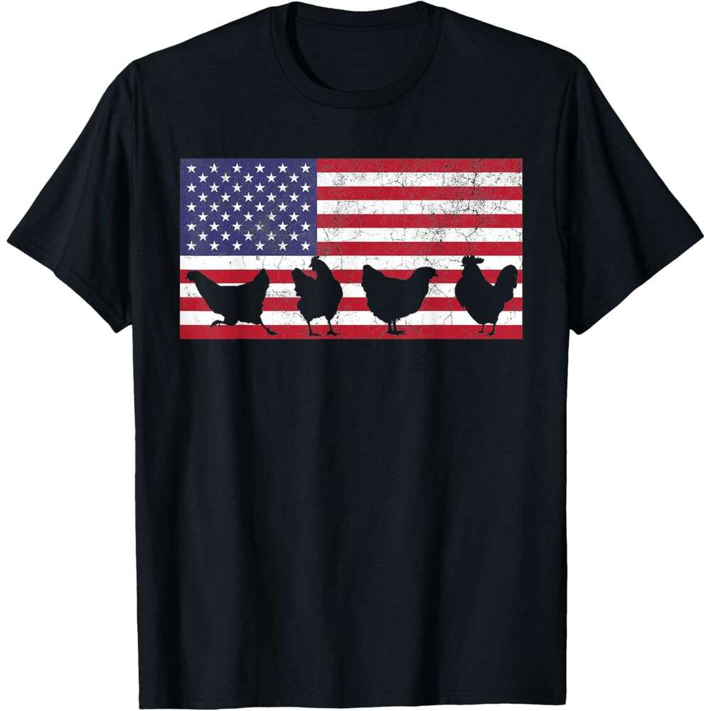 T shirt Mens Fourth of July 4th Chicken Hen Farm American Flag USA Women T-Shirt shirts tshirt graphic tee Casual tops summer clothes Short sleeve Fre