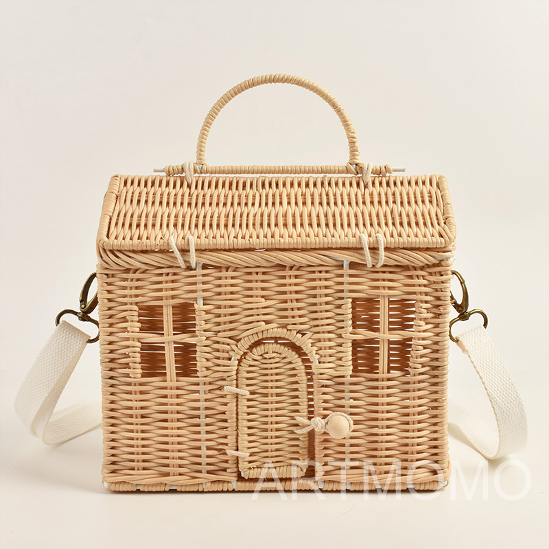 Creative House Shape Rattan Women Handbags Wicker Woven Shoulder Crossbody Bags Funny Summer Beach Straw Bag Handmade Travel Bag