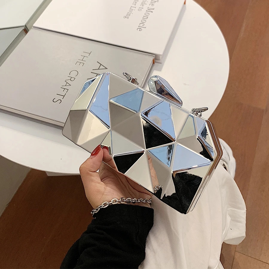 Women's Handbag Bags for Women 2021 Clutches Fashion Geometric Mini Party Evening Purse Crossbody Shoulder Bag Gold Box Clutch