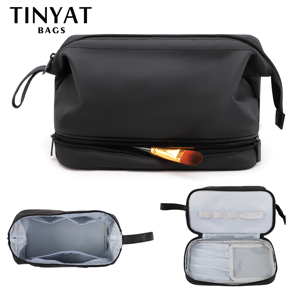 Tinyat Polyester Men Business Portable Cosmetic Bag Hanging Waterproof Wash Pouch Storage Bag Toiletries Organizer Women Travel