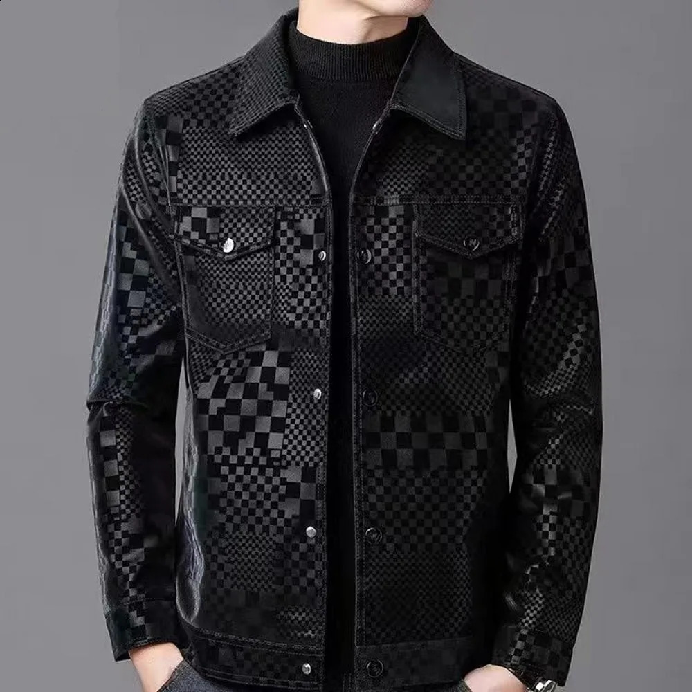 Mens Jacket Autumn Winter Slim Plus Fashion trend Thickened Biker Casual Coat Men plaid Leather Jacket 240822