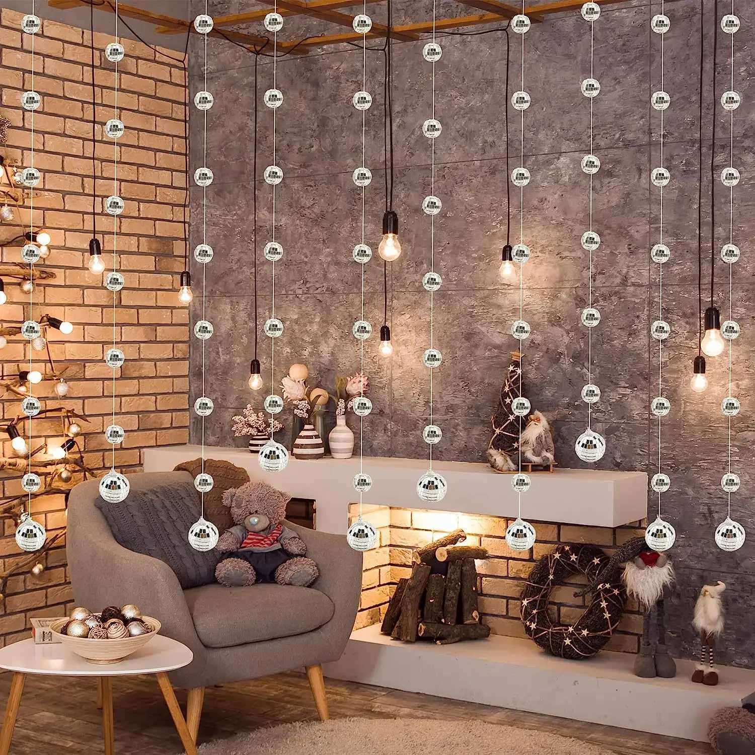 1 Set 3D Mirror Disco Ball String Garland Banner Wall Background Hanging for Birthday Bachelorette Wedding Party Decoration Y240801