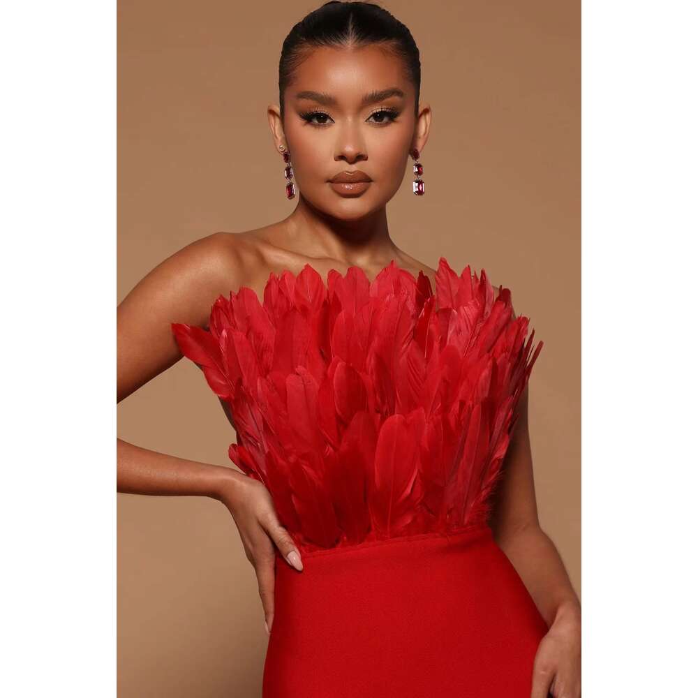 24 womens backless Fashion feather strapless tight wrap dress bandage dress party evening dress short skirt