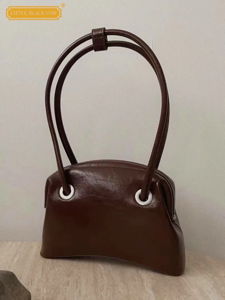 Autumn Women Handbag Cowskin Genuine Leather Boston Bag Vintage Daily Leisure Versatile Ladies Single Shoulder Bags 240801
