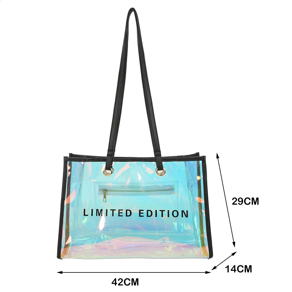 Women Letters Large Capacity Shoulder Bags Laser PVC Transparent Handbag Female Casual Clear Summer Holiday Beach Bag 240802ZYl
