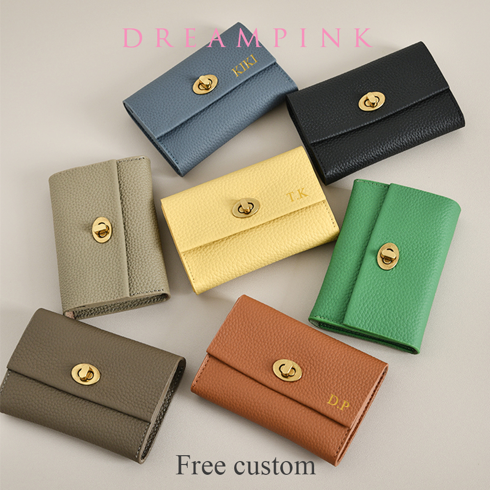 Genuine Leather Women Card Holder Custom Letters Luxury Business Card Case Bag 2023 Personalize Name Hasp Lady Mini Purse Wallet
