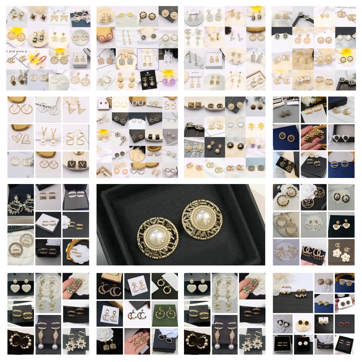 500Style Brand Designers Letters Stud Geometric Famous Women Crystal Rhinestone Pearl Earring Wedding Christm Party Wholesale