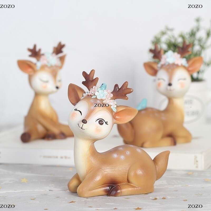 Mini Sika Deer Figurines Resin Craft Miniatures Fairy Garden Decor Bonsai Figurines Cake Topper Decor Desktop Ornament