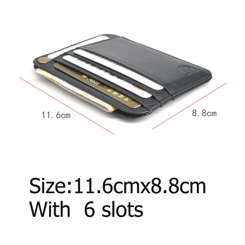 6 Slot Vintage Slim Oil Wax Cowhide Leather Wallet Credit ID Card Holder Purse Money Case for Men Women 2022 Fashion 11x8cm