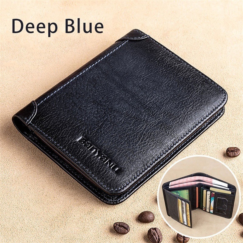 Three Fold Wallet Men's RFID Blocking Wallet Vintage PU Leather Wallet Business Credit Card Holder Bag Purse Men