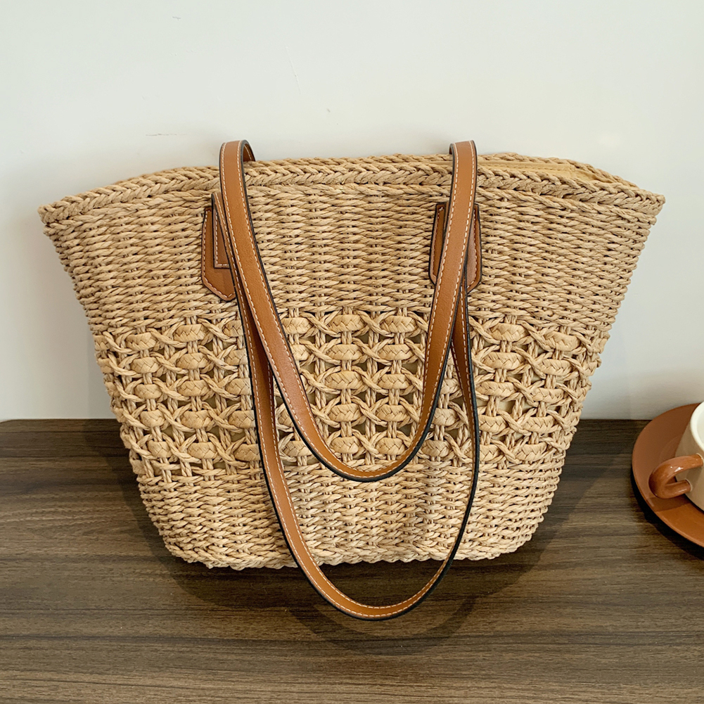 Casual Rattan Large Capacity Tote Designer Wicker Woven Women Shoulder Handbags Summer Beach Bali Straw Bag Lady Shopping Bag