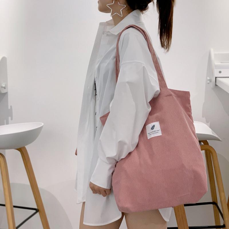 Women Corduroy Shopping Bag Female Canvas Cloth Shoulder Bag Environmental Storage Handbag Reusable Foldable Eco Grocery Totes