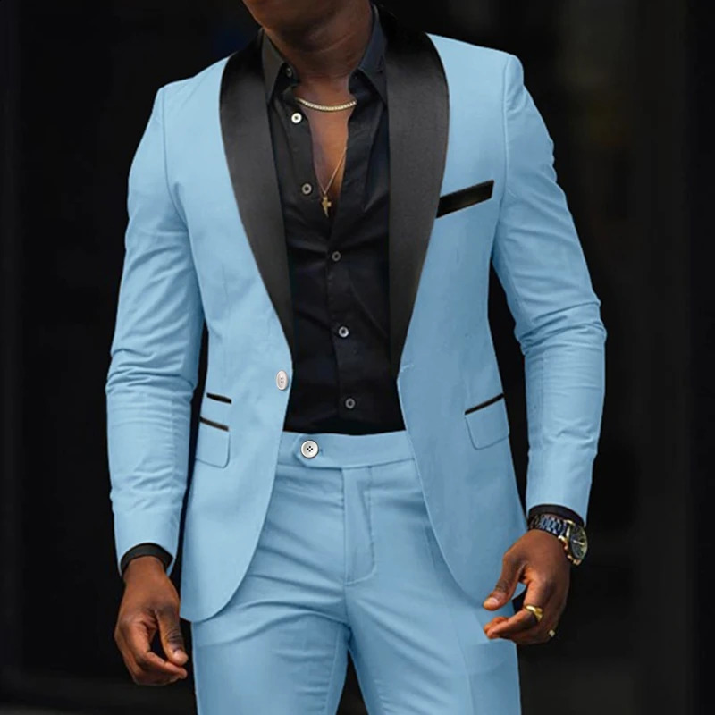 Fashion Men Boutique Business Stretch Fabric Double Slit Solid Color Suit Pants Two Piece Set Dress Blazers Jacket Trousers 240802