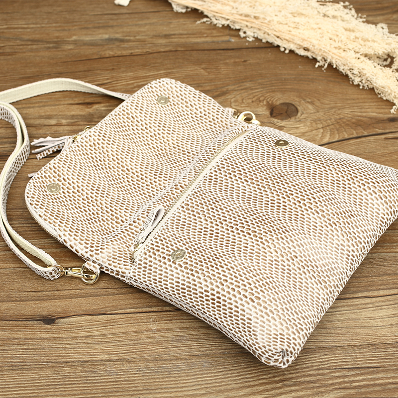 Genuine Leather Women's Bag 2023 New Single Shoulder Flap Handbags Fashion Snake Shiny Coating Embossed Bags