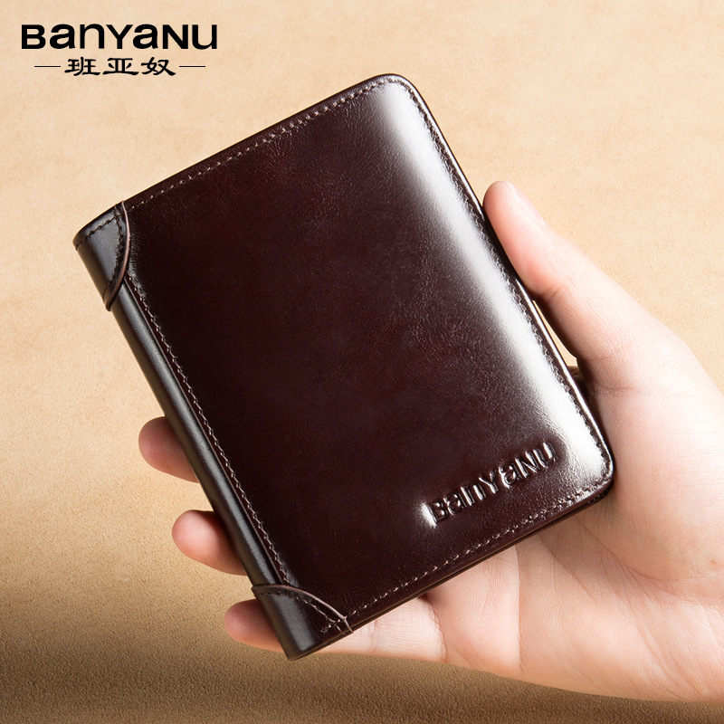BANYANU Anti Rfid Classic Style Wallet Genuine Leather Men Wallets Short Male Purse Card Holder Wallet Men Fashion High Quality