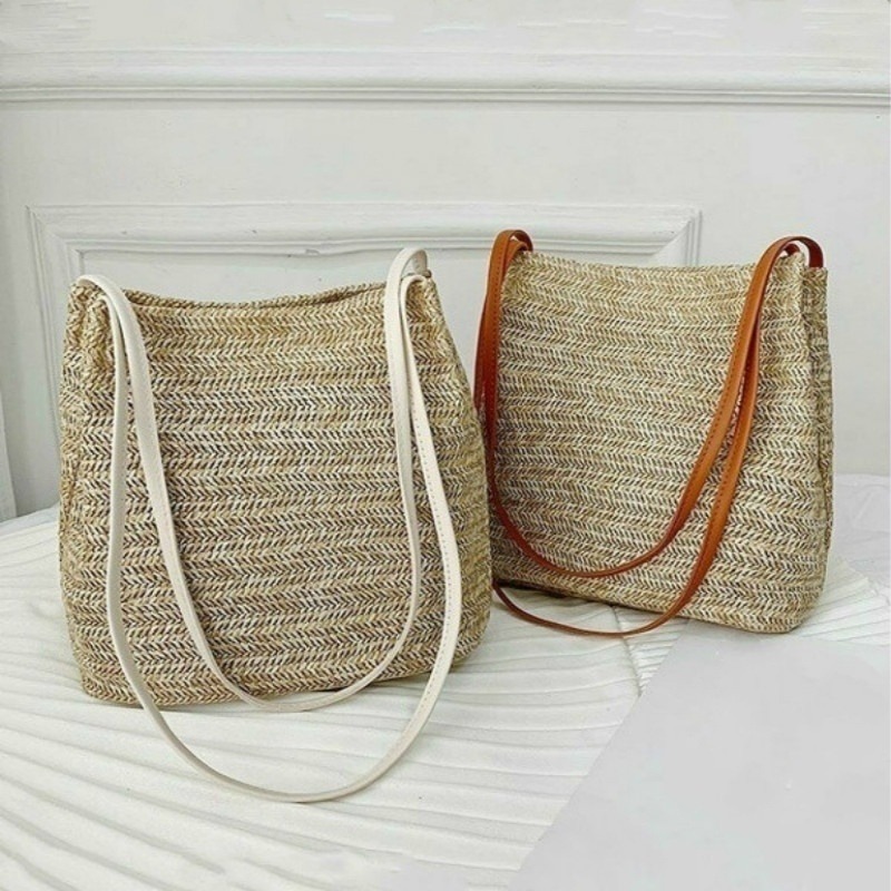 Bolso de mano tejido de paja para mujer, cesta de ratán grande, bolso de playa, bandolera de verano, bolso de playa pequeño para niñas, nuevo