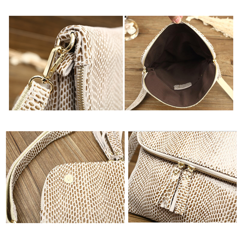 Genuine Leather Women's Bag 2023 New Single Shoulder Flap Handbags Fashion Snake Shiny Coating Embossed Bags