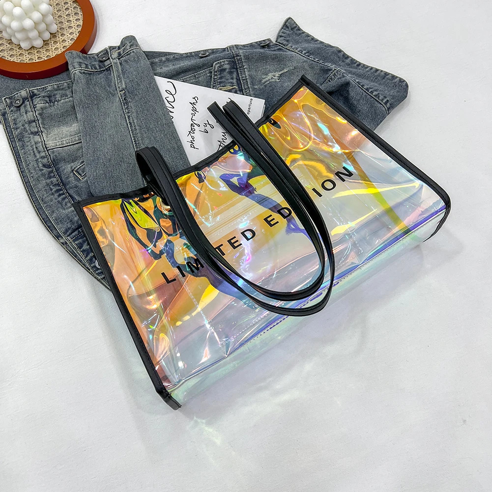 Women Letters Large Capacity Shoulder Bags Laser PVC Transparent Handbag Female Casual Clear Summer Holiday Beach Bag 240802ZYl