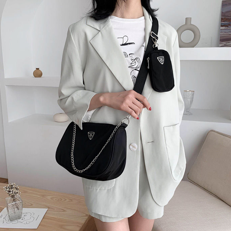 2pcs Fashion Nylon Shoulder Bag Women Chians Crossbody Bag Designer Messenger Handbag Trendy Armpit Bag Bolsa feminina