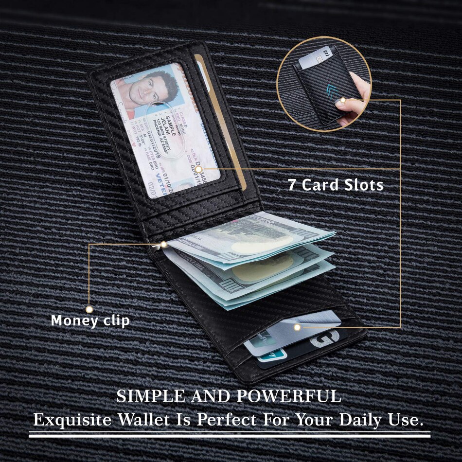 Men Wallets Man Card Holder Money Bag Rfid Carbon Fiber Mini Wallet Male Small Short Purse Black Walet Billfold Vallet Suitable for daily wear and wor