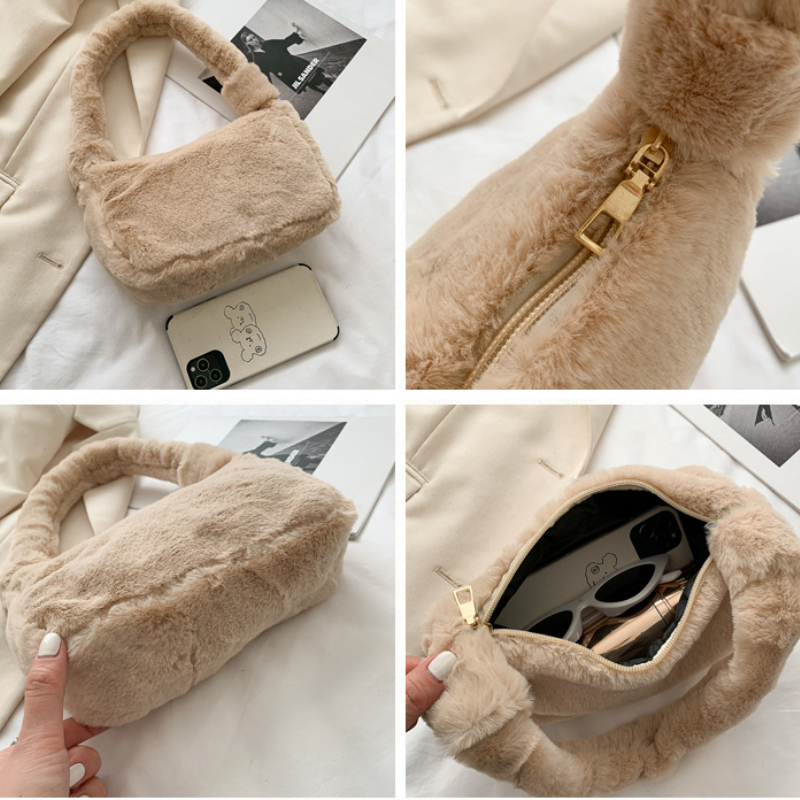 Plush Shoulder Bags for Femme Luxury Designer Soft Winter Ladies Clutch Purse Handbag Cute Fashion Female Party Underarm Bag