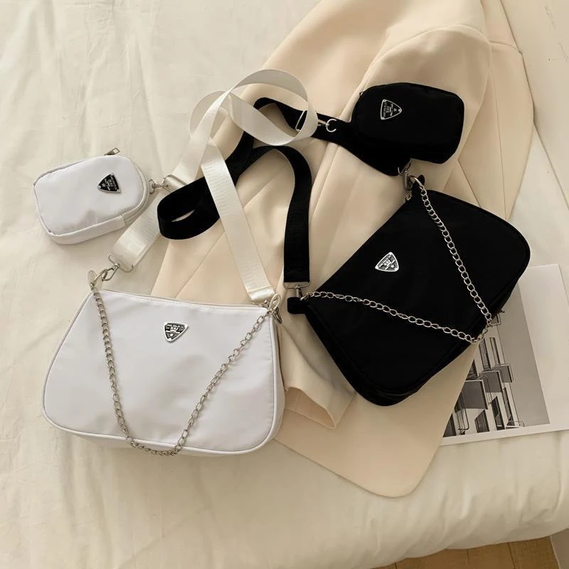 2pcs Fashion Nylon Shoulder Bag Women Chians Crossbody Bag Designer Messenger Handbag Trendy Armpit Bag Bolsa feminina
