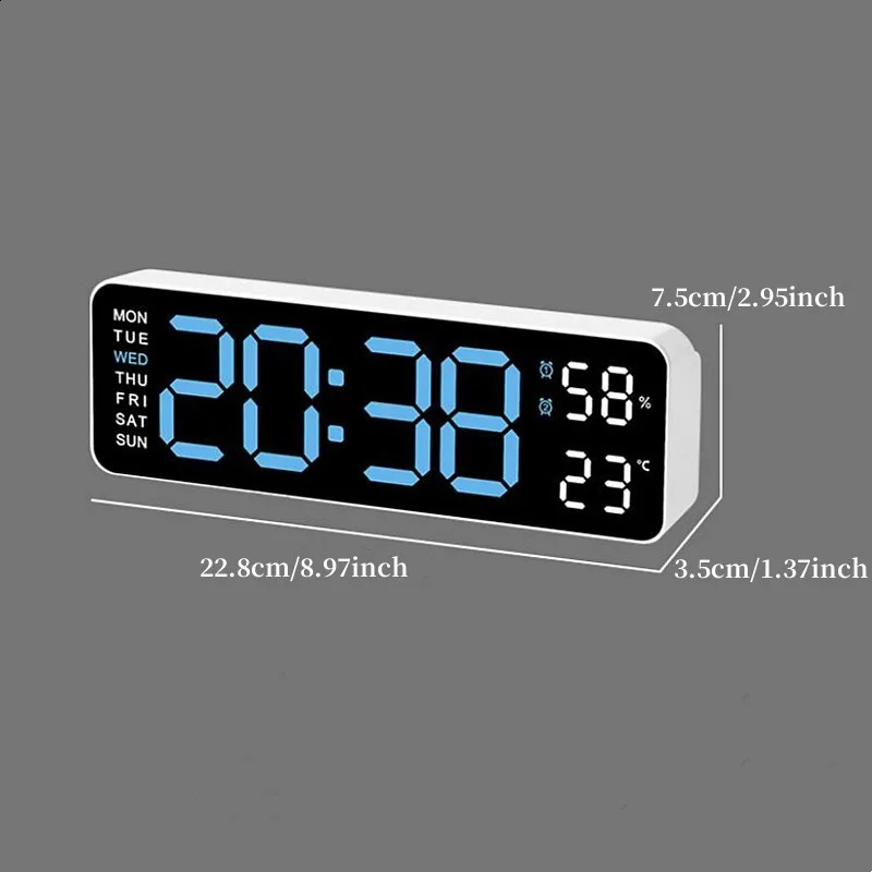 9inch large digital wall clock with USB power supply temperature and humidity automatic dimming DST desktop 1224H electronic LED alarm 240801