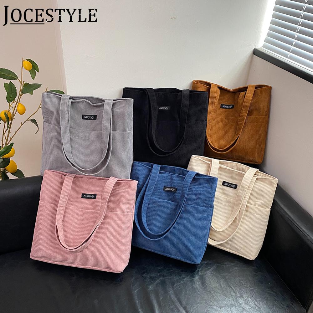 Women Corduroy Multi-Pocket Tote Bag Fashion Large Capacity Satchel Bag Handbag Female Casual Shoulder Bags Travel Shopping Bag