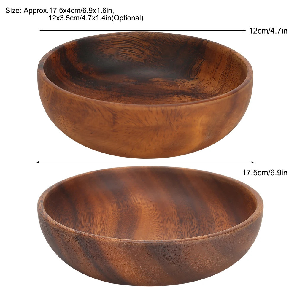 Wooden salad bowl circular dessert display supply tray fruit snack home coffee shop service 240801