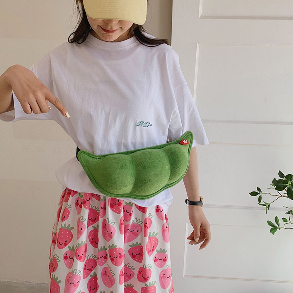 Plush Shoulder Bag Creative Peas Shaped Bags Cute Cartoon Chest Zipper Crossbody Bags Women Outdoor Traveling Handbags