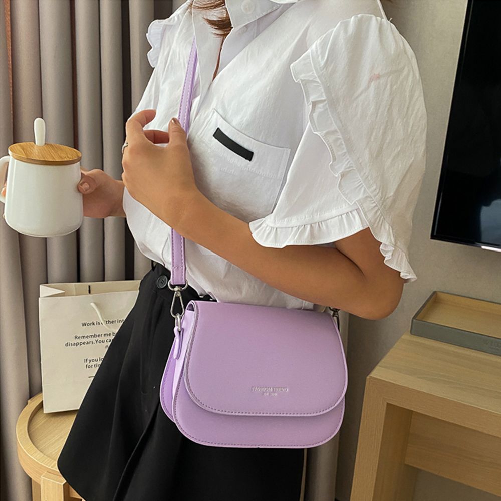 Trendy Saddle Shoulder Bag Women Fashion PU Leather Crossbody Bags Simple Solid Color Flap Messenger Pouch Handbags