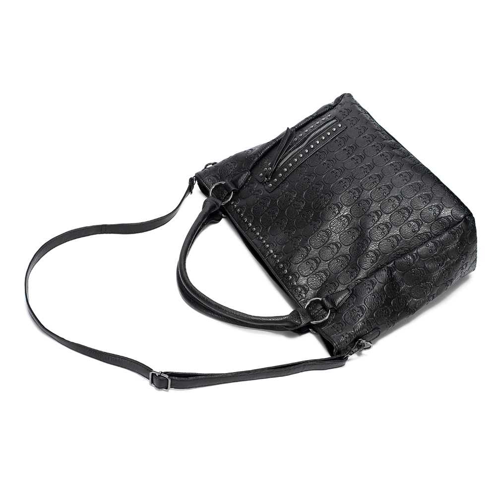 Annmouler Brand Women Large Capacity Bags Pu Leather Black Handbag Punk Skull Tote Bag Dress Tote Bag 2022 New Crossbody Bags