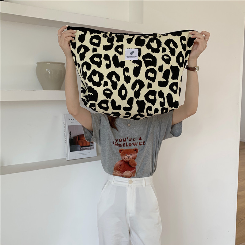 Korean Chic Big Casual Tote Bag Leopard Shoulder Bag Ladies Canvas Bag New 2023 Shopping Bag Bolsa Mujer