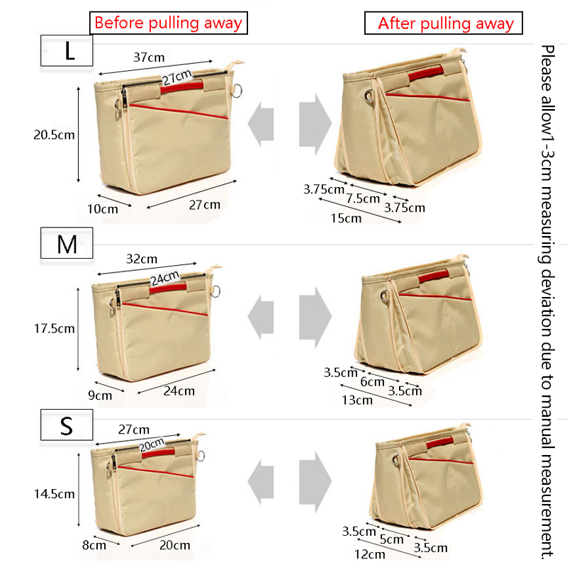 TINBERON Bag Organizer Make Up Cosmetic Bag Fits For luxury Bag liner Handbag Purse Travel Insert Toiletries Storage Bag Nylon