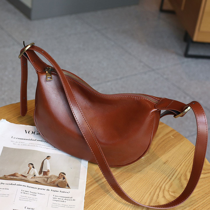 Spring 2024 Genuine Leather Shoulder Bag Retro Cowhide Women Crossbody Bags Excellent Hobo Dumpling Bag Original Design Handbag