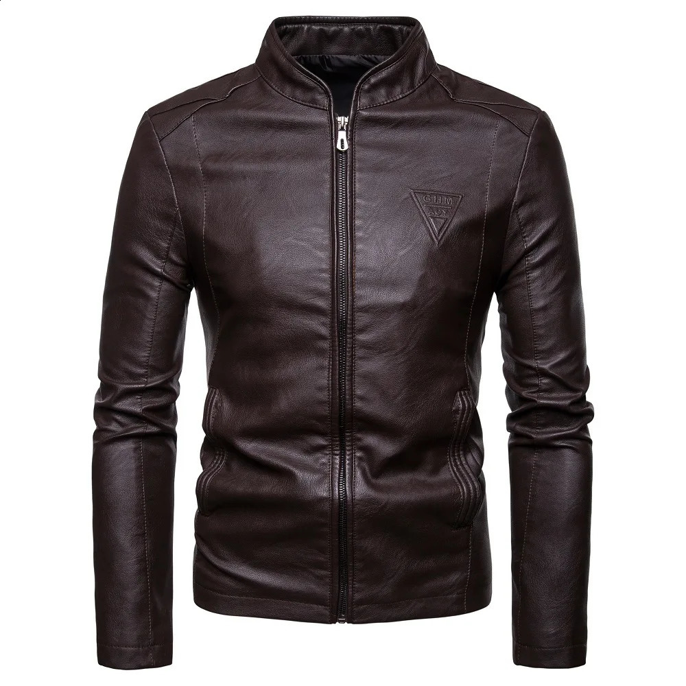 Autumn Leather Jacket Mens Korean Version Slim Fit Stand Up Collar High-end Fashion Leisure Man PU Leather Clothing 240822