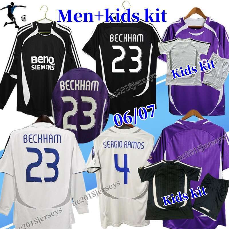 long sleeve 2006 2007 retro soccer jerseys Men and kids kit 06 07 BECKHAM SERGIO RAMOS home away vintage long sleeve classic football shirt