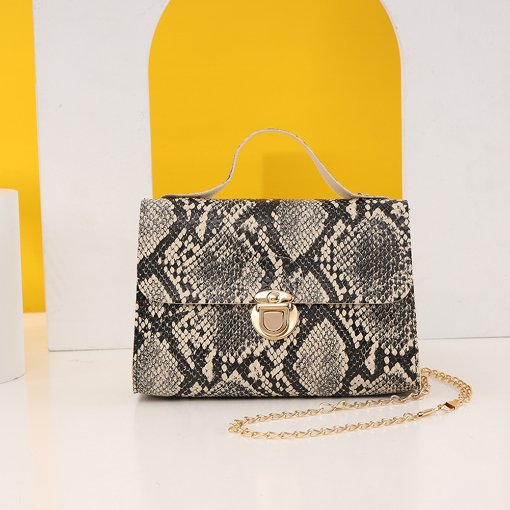 Women Small Square Handbag PU Leather Retro Snake Print Bag Large Capacity Snake Pattern Sling Bag Female Shopping Purse