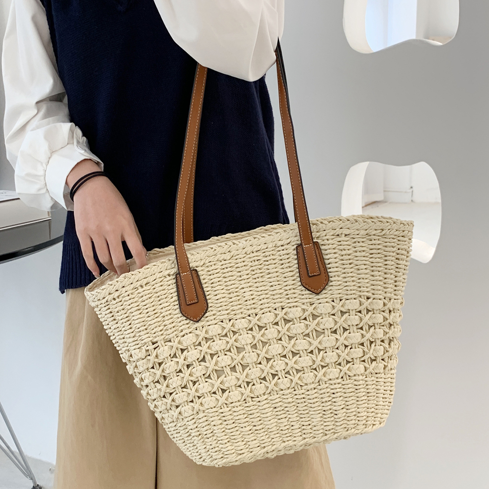 Casual Rattan Large Capacity Tote Designer Wicker Woven Women Shoulder Handbags Summer Beach Bali Straw Bag Lady Shopping Bag