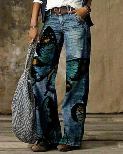2024 Oversized women's casual thin jeans, wide leg pants, long pants