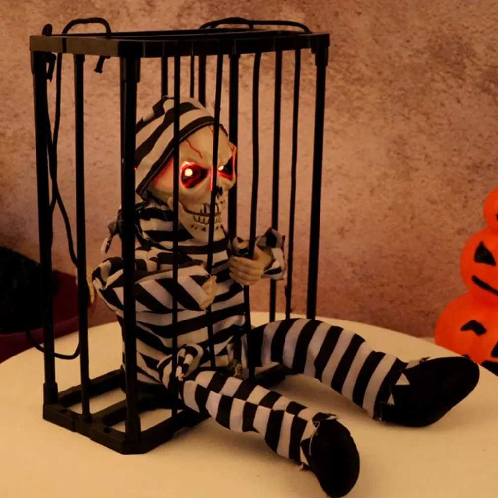 Halloween Decoration Scary Talking Skeleton Prisoner Animatronic Prank With Light Sound Home Motion Light Sensor Halloween Props Y240801