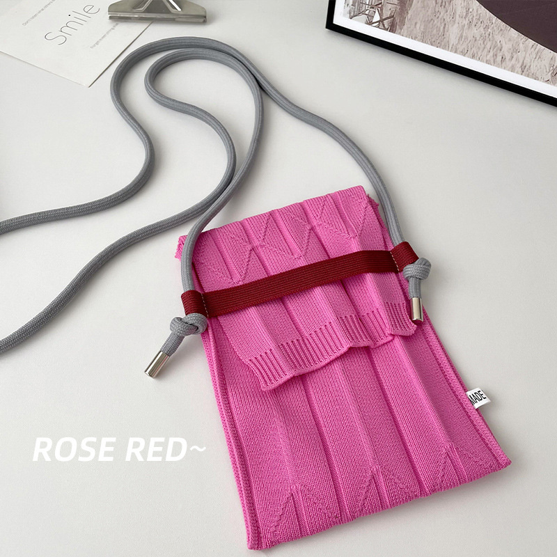 Organ Pleated Mini Messenger Shoulder Bags Fashion Knitting Small Crossbody Bags Ladies Foldable Long Straps Mobile Phone Purse