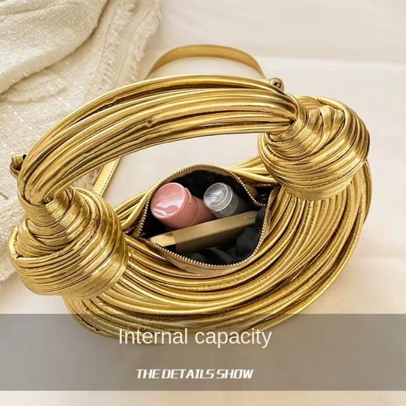 Handbags for Women 2024 New in Gold Luxury Designer Brand Handwoven Noodle Bags Rope Knotted Pulled Hobo Silver Evening Clutch