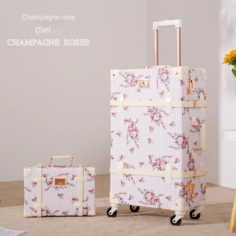 2023 new retro Spinner Rolling Luggage Set Ladies Travel Bag floral Trolley Boarding Cabin Suitcases on Wheels Vintage
