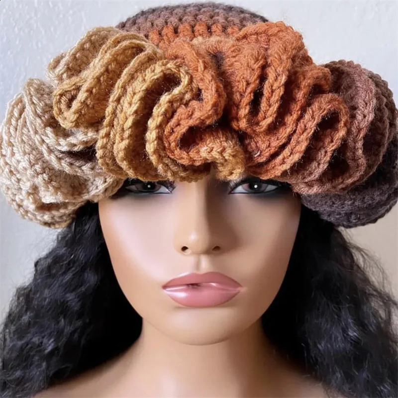 Handmade Knit Bucket Hat for Woman Weaving Floppy Ruffled Brim Bucket Hat Adult Teens Winter Cycling Fisherman Hat 240723