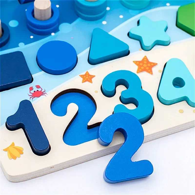 Kids Montessori Math Toys For Toddlers Educational Wooden Puzzle Fishing Toys Count Number Shape Matching Sorter Games Board Toy X260525
